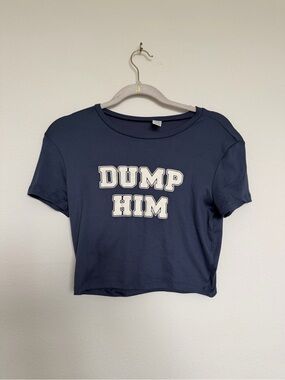 Source Unknown Navy Blue "DUMP HIM" Crop Top
